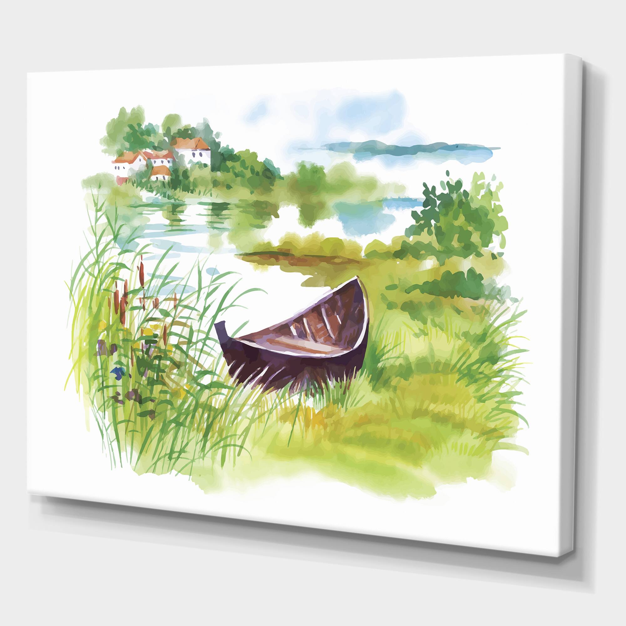 Designart - Rural Green Landscape With Boat